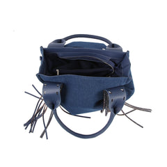 Tassel detail denim crossbody tote