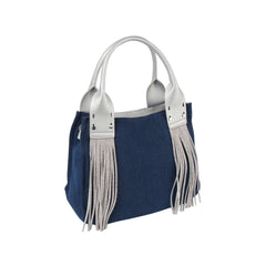 Tassel detail denim crossbody tote