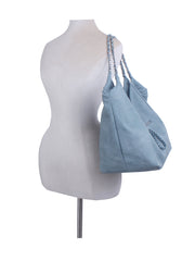 Leather tote bag with chain detailed handle