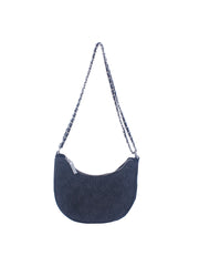Denim argyle patterned hobo bag with chain detail