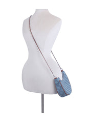 Denim argyle patterned hobo bag with chain detail