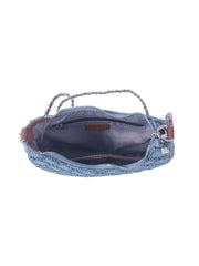 Denim argyle patterned hobo bag with chain detail