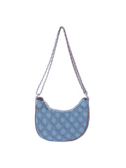 Denim argyle patterned hobo bag with chain detail