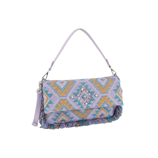 Argyle pattern with shell and tassel detail shoulder bag