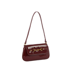 Glossy Horsebit Baguette Shoulder Bag