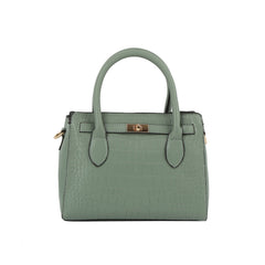 Croc-Embossed Structured Top-Handle Handbag