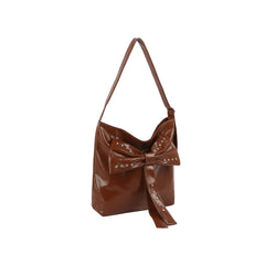 Studded Bow Shoulder Hobo Handbag