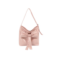Studded Bow Shoulder Hobo Handbag