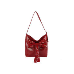 Studded Bow Shoulder Hobo Handbag