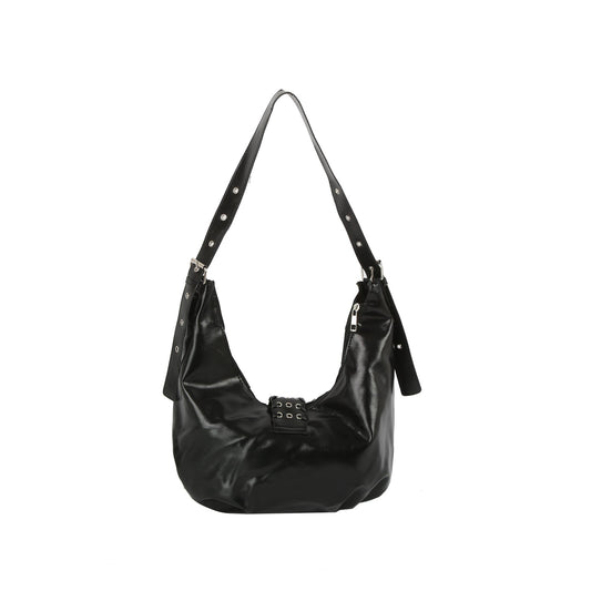 Studded Buckle Slouch Hobo Bag