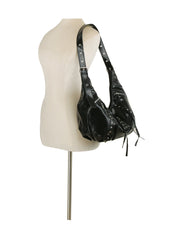 Studded Buckle Slouch Hobo Bag
