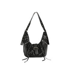Studded Buckle Slouch Hobo Bag