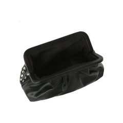 Studded Ruched Frame Clutch