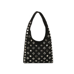 Studded Vegan Suede Hobo Shoulder Bag