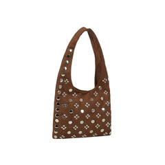 Studded Vegan Suede Hobo Shoulder Bag