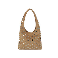 Studded Vegan Suede Hobo Shoulder Bag