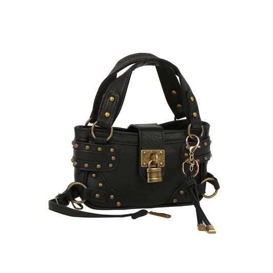 Studded Lock Front Mini Top Handle Bag