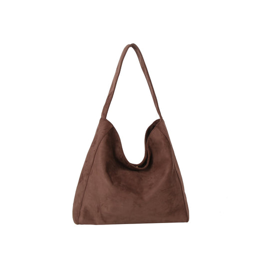 Minimal Soft Suede Slouch Hobo Shoulder Bag