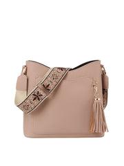 Soft leather tassel detail guitar strap crossbody