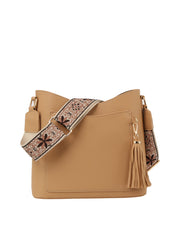Soft leather tassel detail guitar strap crossbody