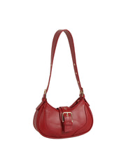 Strap Buckle Accent Smooth Shoulder Bag