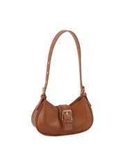 Strap Buckle Accent Smooth Shoulder Bag