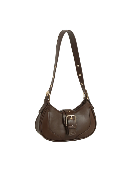 Strap Buckle Accent Smooth Shoulder Bag