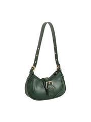 Strap Buckle Accent Smooth Shoulder Bag