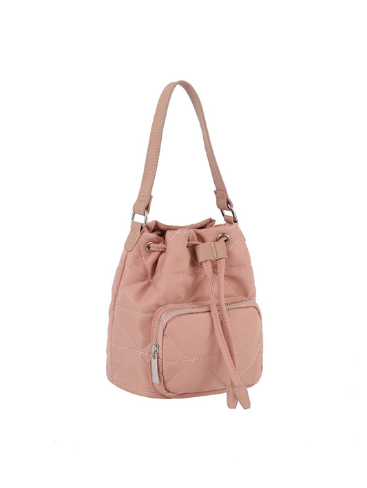 Quilted design nylon bucket bag
