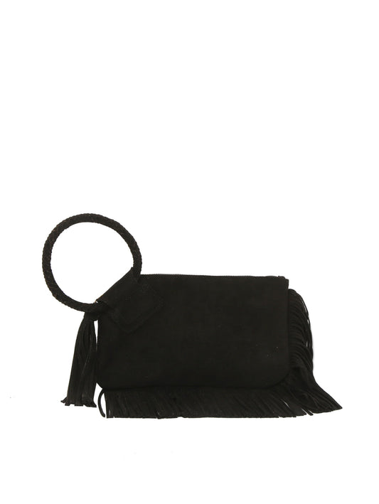 Braided Ring Fringe Suede Wristlet Clutch