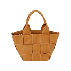 Woven basket shape crossbody top handle bag