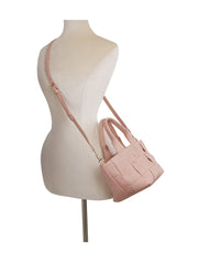 Woven basket shape crossbody top handle bag