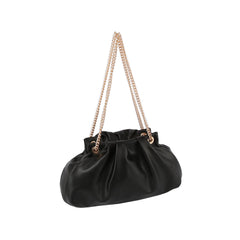 Slouchy soft leather clutch with gold chain
