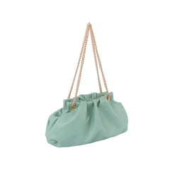 Slouchy soft leather clutch with gold chain