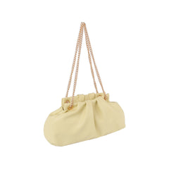 Slouchy soft leather clutch with gold chain