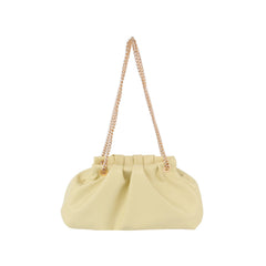Slouchy soft leather clutch with gold chain