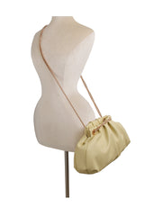 Slouchy soft leather clutch with gold chain