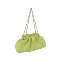 Slouchy soft leather clutch with gold chain