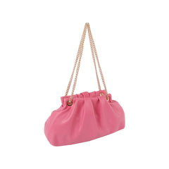 Slouchy soft leather clutch with gold chain