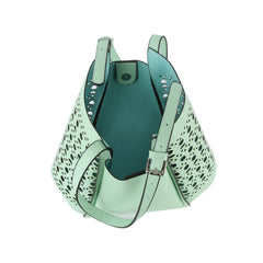 2 in 1 Side puched hole detail tote and checkered cotton pouch set