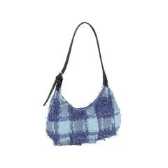 Distressed checkered pattern shoudler bag