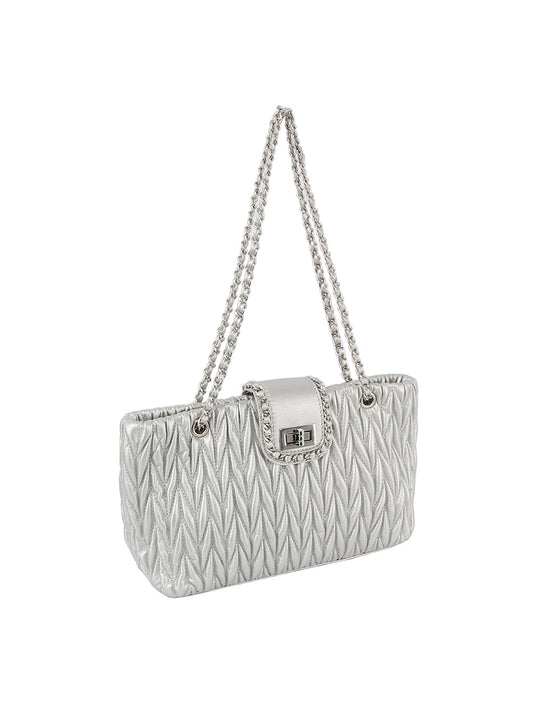Embossed Leather Convertible Chain Shoulder Bag