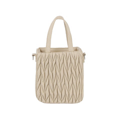 Woven design top handle bucket bag with crossbody chain