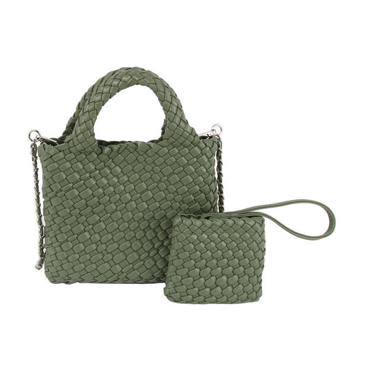 Woven Mini Handle Tote with Matching Pouch