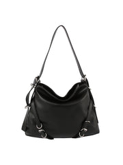 Buckle detail soft leather hobo bag