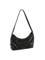 Buckle detail soft leather shoulder bag