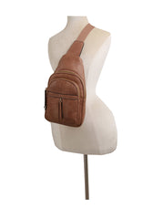 Trendy soft leather sling bag with adjustable strap