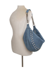 Rhinestone studded chain hobo bag