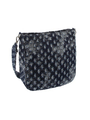 Dotted distressed denim crossbody bag