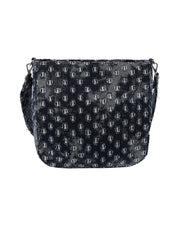 Dotted distressed denim crossbody bag